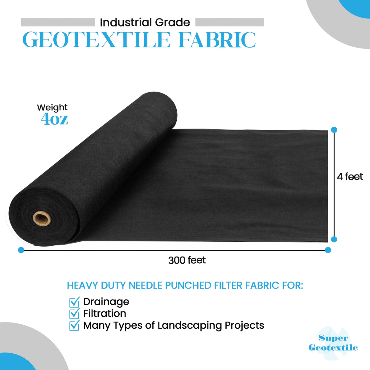 4 oz Non Woven Needle Punched Geotextile Filter Fabric - 50 Year Fabric